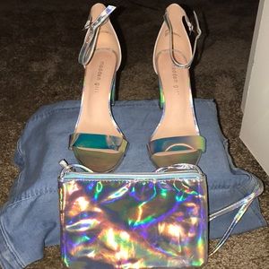 Holographic heels and bag never worn